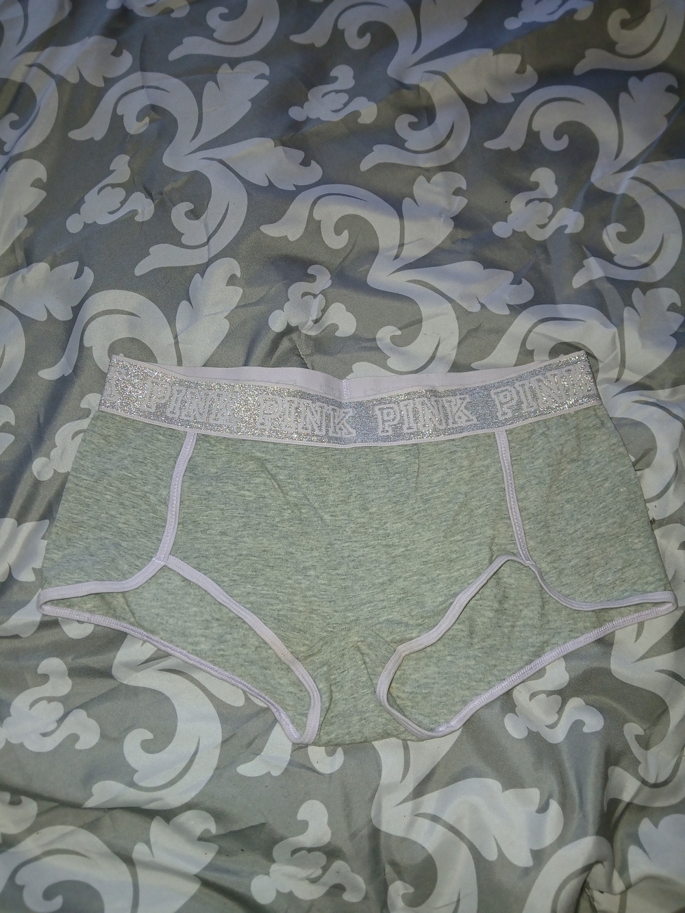 SOLD ON V! PINK Victoria's Secret Heather Gray Boyshort with Light Pink Trim